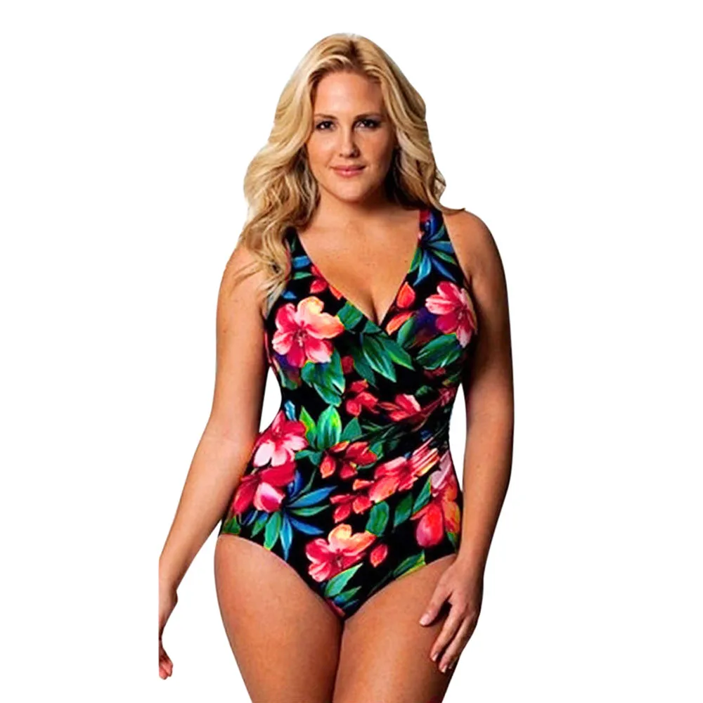 high waist bikini plus size bikinis 2018 mujer talla grande Large size flower print one-piece swimsuit suit bikini #YL