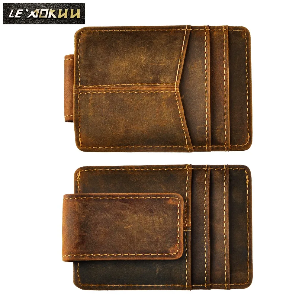 

Leather Magnetic Money Clip Men Father's Day Gift Wallet Card Photo Holder Design Handy Front Pocket Wallet Mini Purse Male 1017