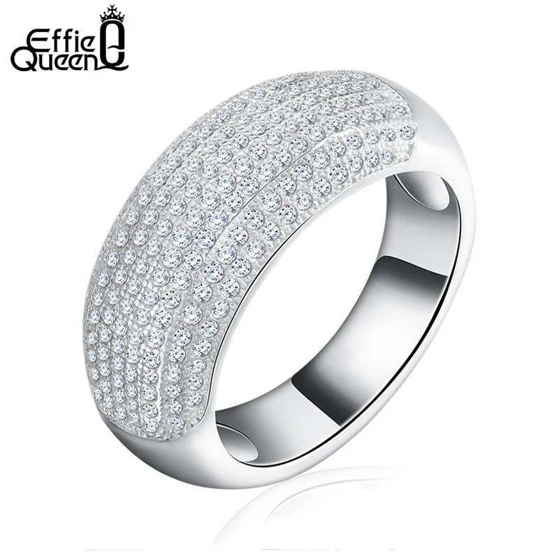 Effie Queen Женское свадебное обручальное кольцо, модное кубическое циркониевое кольцо, роскошный серебристый перст, ювелирные изделия для женщины R122