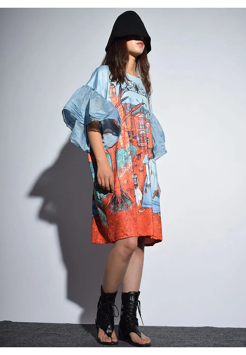 [XITAO] Осенняя корейская мода, новинка, о-образный вырез, длинный рукав, свободное платье, женское платье с коротким рукавом и оборками, платье выше колена, KZH432