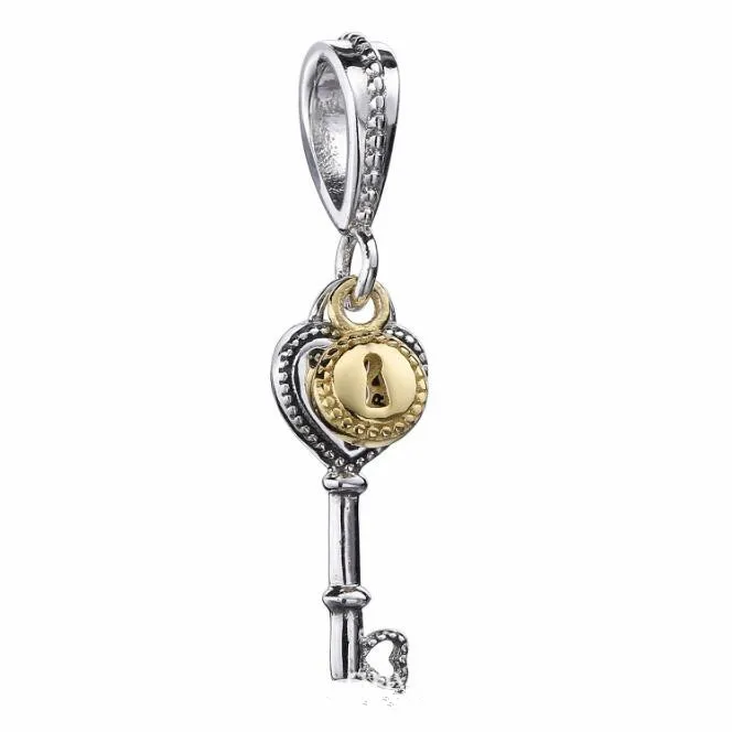 Original 925 Sterling Silver Key to My Heart Dangle Charm Beads Fit