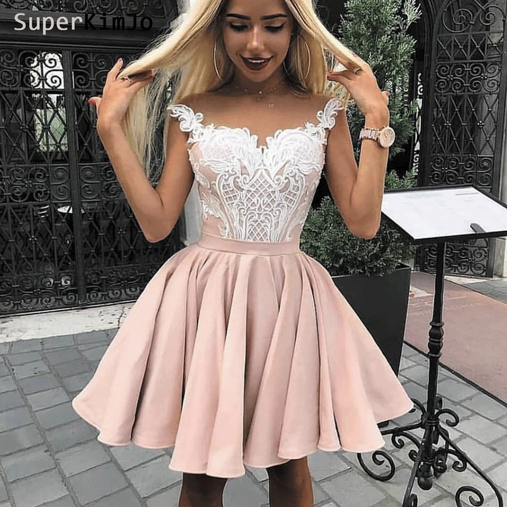 SuperKimJo Vestidos De Graduacion розовые платья для выпускного вечера короткие кружевные аппликации до колен Выпускное Платье Vestido Curto