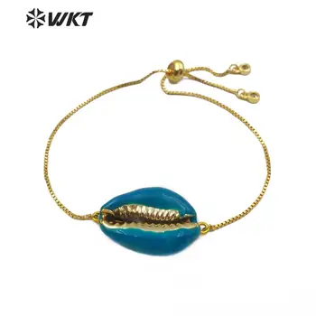 

WT-B465 Multi Color Cowrie Shell Bracelet Resin Oil With Gold Electroplated Sea Shell Bracelet Adjustable Bracelet Jewelry