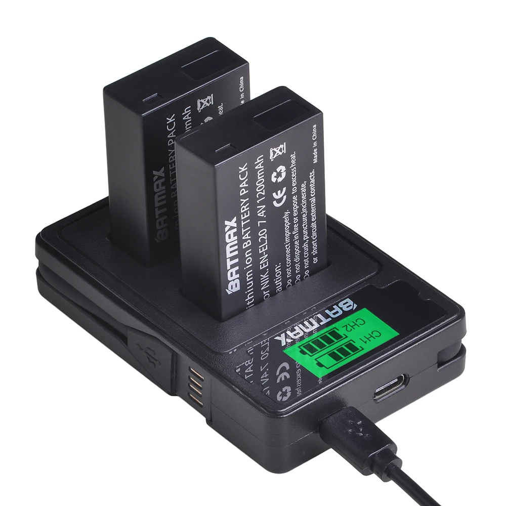 Bateria + Lcd Carregador tipo c Porta para Nikon El20a Duplo Usb Coolpix P1000 Nikon1 j1 j2 j3 Aw1 2 Pçs En-el20 en El20 - Image 4