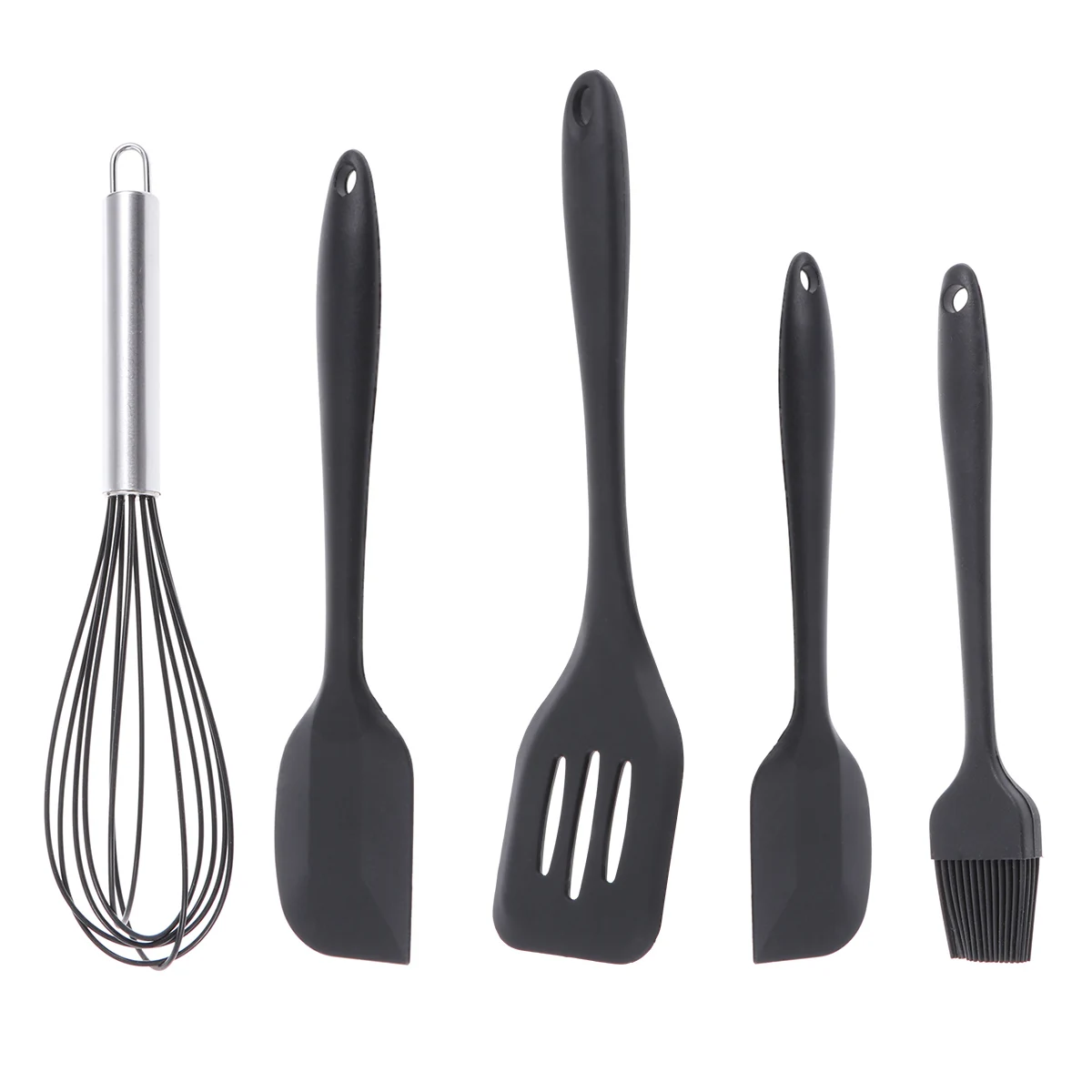 5pcs Silicone Baking Utensil Set Cooking Tools Cookware Kitchen Gadgets Cooking Spatula Turner Mixing Spoon Slotted Spoon Ladle - Цвет: Black