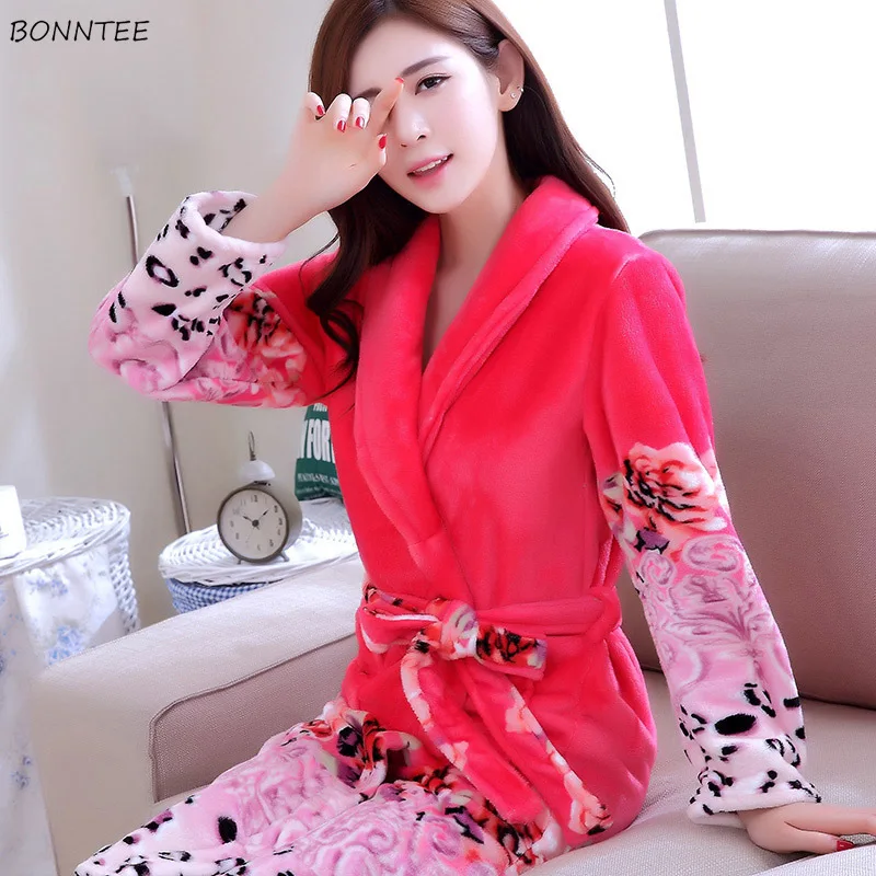 

Robes Women Trendy Winter Fashion Printed Ladies Flannel Thicker Womens Comfortable Warm Long Bathrobe Casual Elegant Daily Home