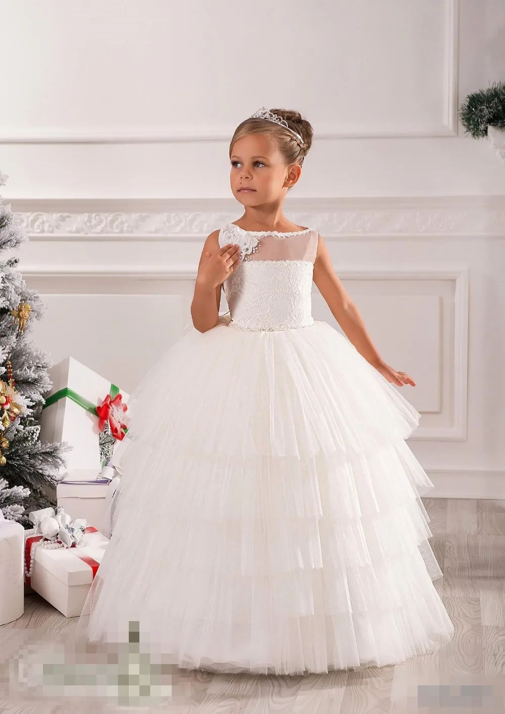 black Lace Little Girl Pageant Gowns Little Girl Prom Dresses Floor