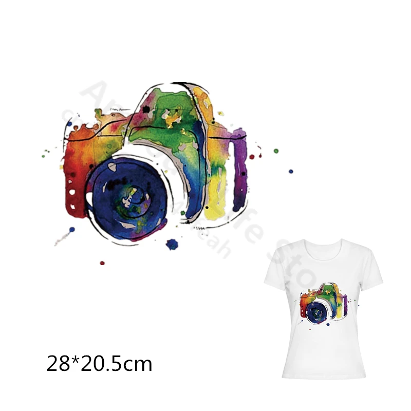 

Color Camera Patches Stickers For Clothing Heat Transfer Thermal Press Pyrography Paper Iron on Patches For Girls Sweater Shirts