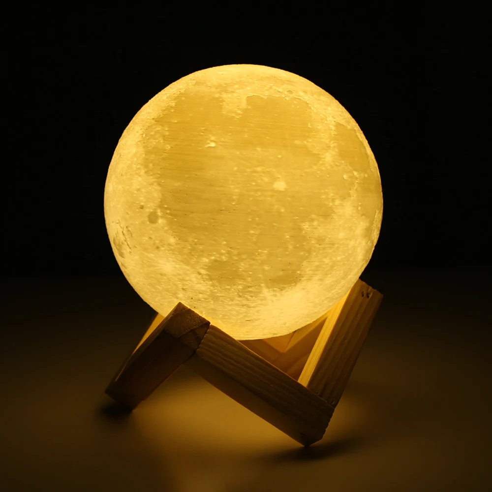 Rechargeable 3D Print Moon Lamp 2 Color Change Touch Switch Bedroom Bookcase Night Light Home Decor