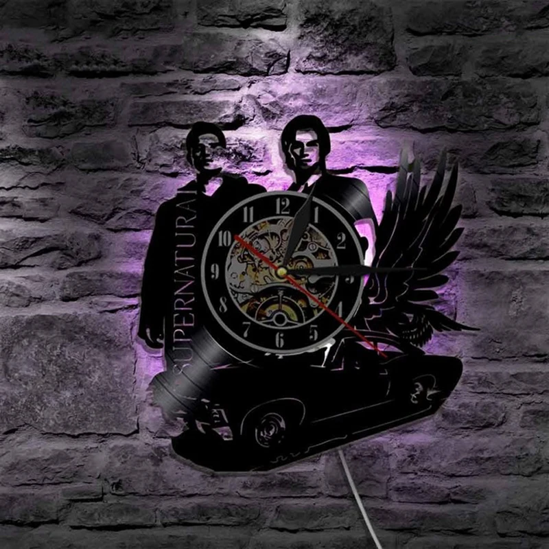 Настенные часы с виниловой пластинкой, современный дизайн, настенные часы Supernatual Movie Theme, светодиодный настенные часы, домашний декор, подарок для фанатов Supernaturals