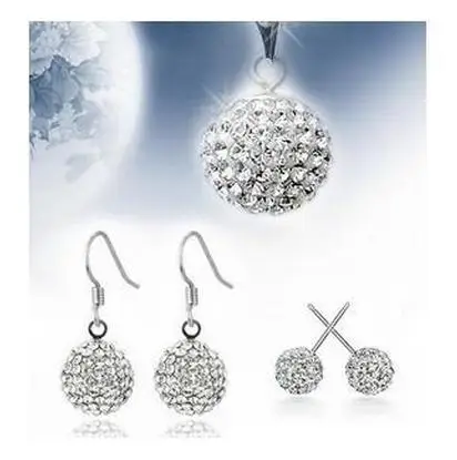

Free shipping 2014 new arrival fashion shiny zircon ball 925 silver jewelry sets stud earrings drop earrings necklaces 1sets/lot