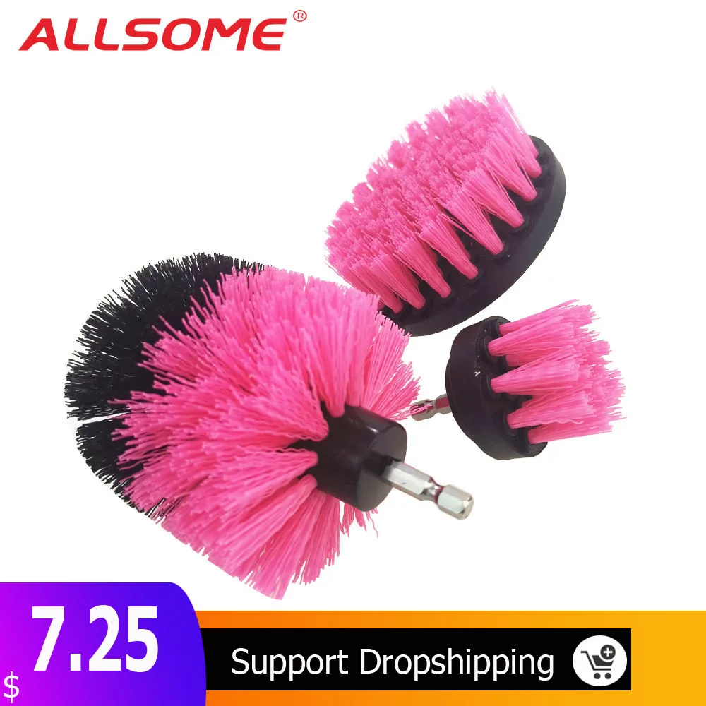 

ALLSOME 3PCS Electric Drill Brush Grout Power Drills Scrubber Clean Brush Tub Cleaner Tools Kit 2/3.5/4 Inch Pink Color HT2604