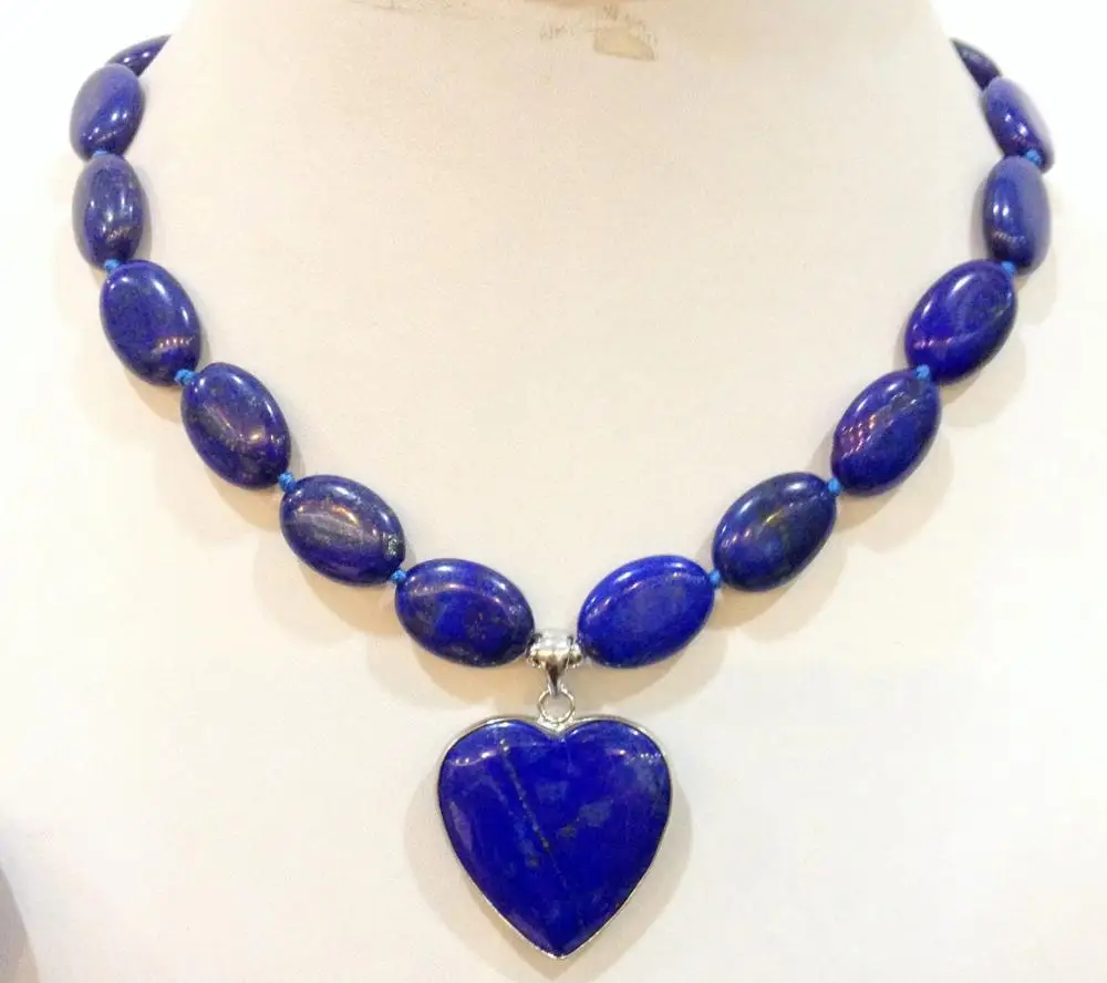 

FREE SHIPPING Natural New13x18mm natural lapis lazuli oval & love pendant necklace 18