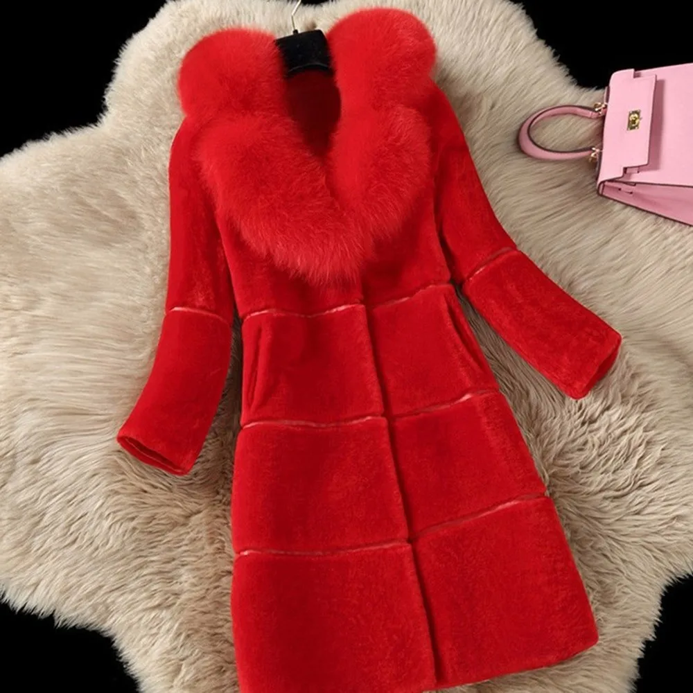 Sisjuly Winter Women Coat Faux Fur Long Thick Warm Elegant Ladies Outwear Female 2018 Fashion Red Patchwork Chic Overcoat Girls