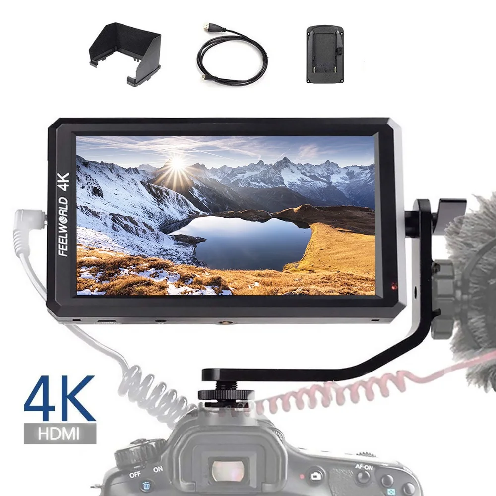 Feelworld F6 5,7 дюймовый Full HD 1920x1080 ips DSLR HDMI ОБЛАСТИ видео монитор с наклоном Arm Мощность для ручной Gimbal стабилизатор