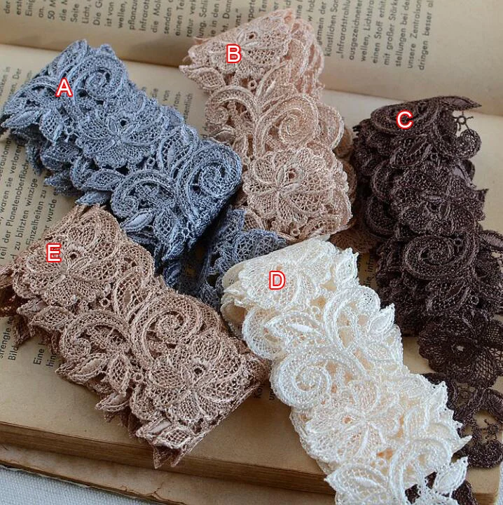 

10 meter/lot 4cm 1.57" width pink/blue/brown fabric embroidery tapes lace trim ribbon F18A546K1229H