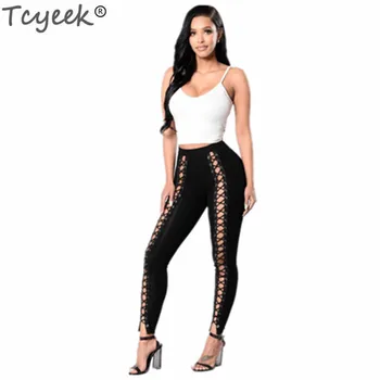 

Tcyeek Women's 2019 Fashion Autumn Long Leggings with Bandages Push Up High Waist Female Leggings Slim Fit Sexy Pants LWL516