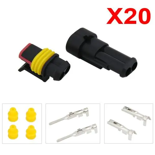 CARCHET 20 Kit 2Pin Way AMP Super Seal Waterproof Electrical Wire Connector Plug for Car Boat Motorcycle Waterproof Connectors   (3)