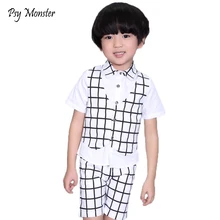 Детские комплекты для комплект одежды для мальчиков поддельные жилет рубашка+ брюки 2 шт. дети джентльмен Цена свадебное платье одежда Детские костюмы