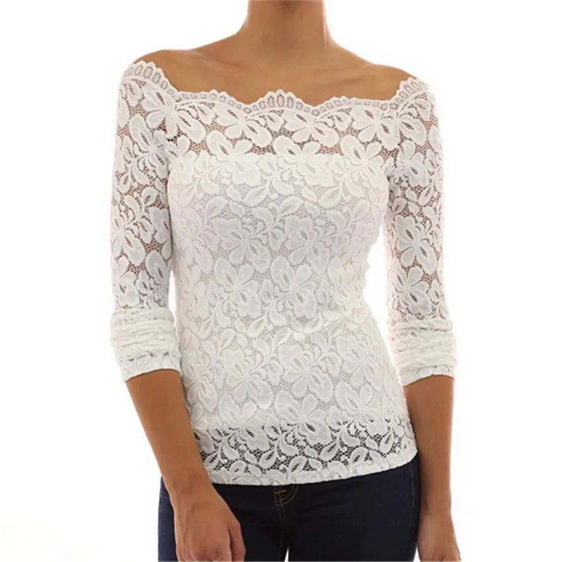 New Causual 2015 Summer Women White Lace Chiffon Blouse