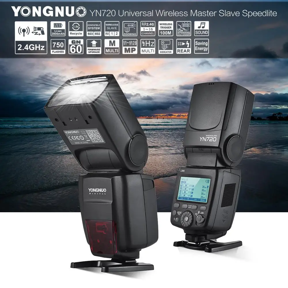 Kuulee YONGNUO YN720 Беспроводная вспышка Master Slave Speedlite GN60 ЖК-дисплей батарея для Canon Nikon sony DSLR камеры