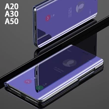 Флип смарт-зеркальный чехол для телефона, чехол, для Samsung galaxy A20 A30 A50 Жесткий кожаный прозрачный вид стоячий розовый золотой задний Чехол