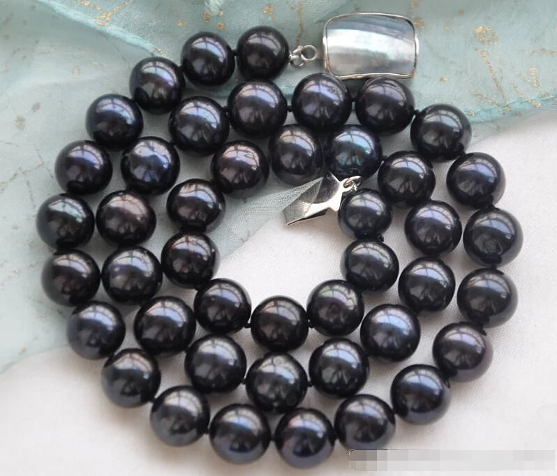 

Free shipping@@@@@ A++ 17" 12mm BLACK WHITE FRESHWATER PEARL NECKLACE MABE