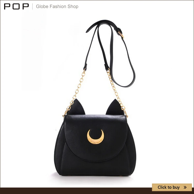 

Samantha Vega Sailor Moon Women Handbag Black White Cat Shape Luna Moon Leather Women Shoulder Messenger Crossbody Bag
