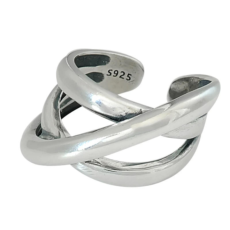 925 пробы Серебряное кольцо Ретро Тяжелая промышленная линия Вязание Открытое кольцо женские ювелирные изделия мода