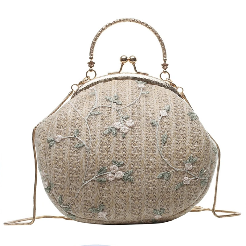 

Lace Woven Bags For Women Chain Shoulder Bag Shell Straw Bag Embroidered Ring Tote Casual Handbag For Women Crossbody Handbags