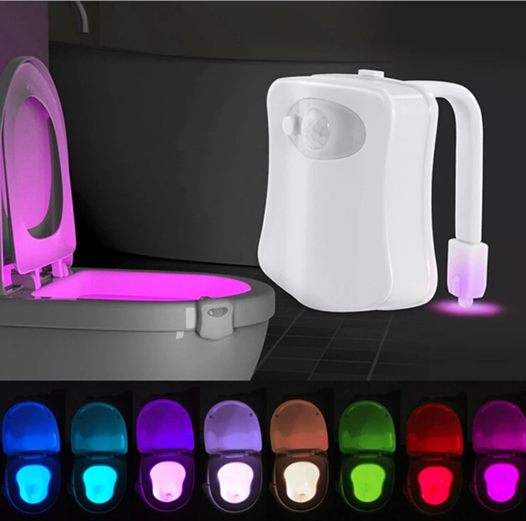 

8 Colors Motion Sensor Toilet Light Human Motion Activated PIR LED Lamp lamparas Battery-operated Automatic RGB Night lighting