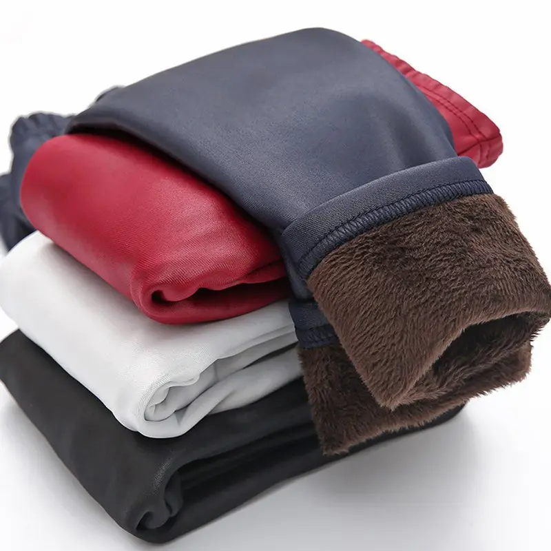 COOTELILI/зимние детские штаны для девочек ростом от 90 до 150 см плотные теплые бархатные узкие брюки Леггинсы из искусственной кожи, детская одежда черный и красный цвета