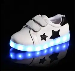 Модные светодио дный светящиеся белые и черные кроссовки со звездами, Tenis Infantil светодио дный, chaussure lumineuse Fille Enfants