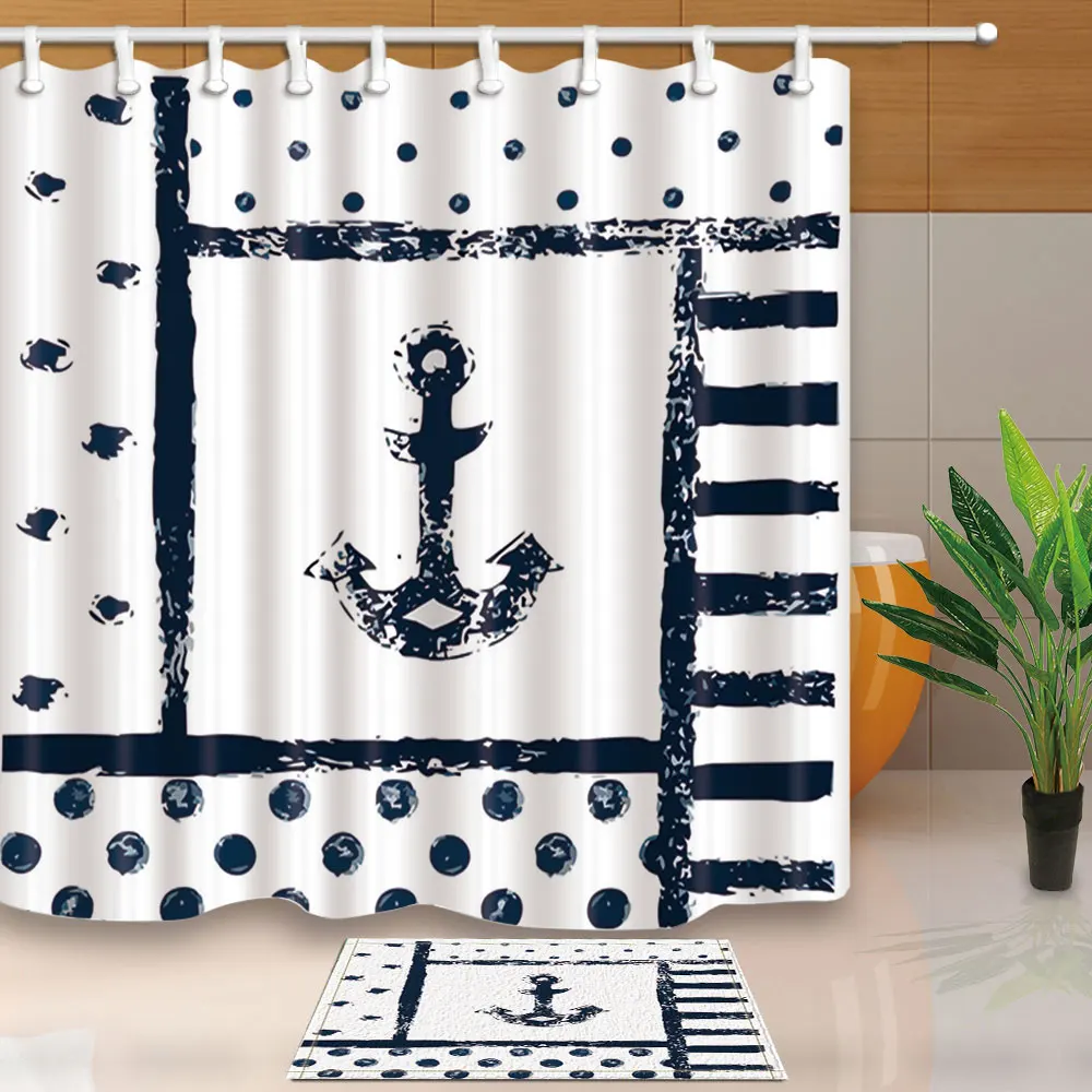 Unique Design Shower Curtains Boat Anchor Bathroom Curtain Modern Simple Style Polyester Fabric