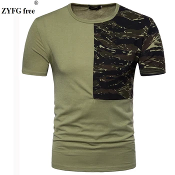

New Arrivals short sleeved T-shirt Male summer CAMO pattern decorate Men's slim O-neck cotton elastic casual t-shirt EU/US size
