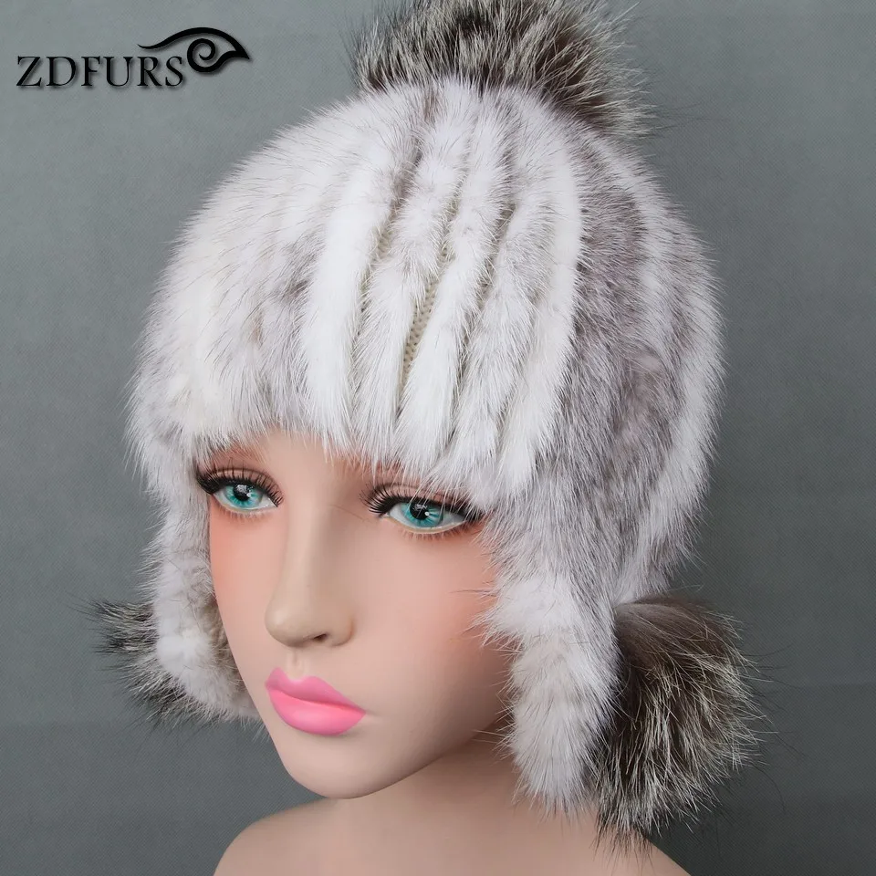 Glaforny New Style Mink Fur Bomber Hats Winter Women Fur Hats with 3