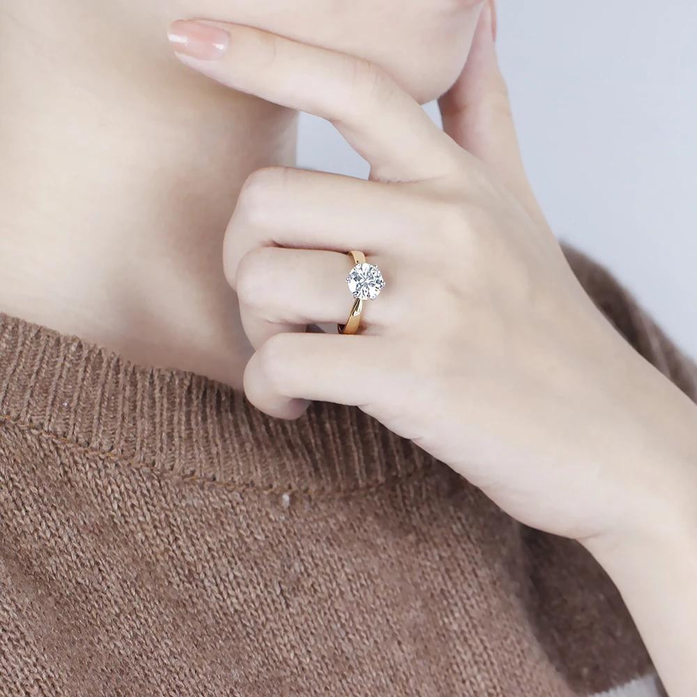 Женское Обручальное Кольцо Transgems 14K 585 двухцветное Золотое моиссанитовое кольцо с