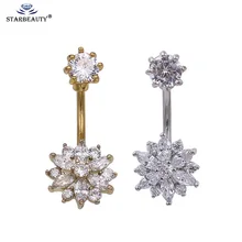 Starbeauty 1 шт. хирургическая сталь цветок пупка Кольца Бар пирсинг сексуальные украшения для тела для женщин CZ пирсинг пупка