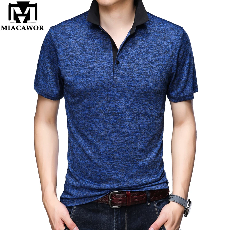 MIACAWOR оригинальные мужские рубашки поло модные однотонные футболки Homme Slim Fit Camisa с