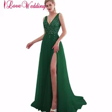 Новое поступление сексуальные платья выпускного вечера Длинные Vestidos De Festa глубокий v-образный вырез с открытой спиной бусины Кристалл Вечерние платья для приема выпускного вечера 30651