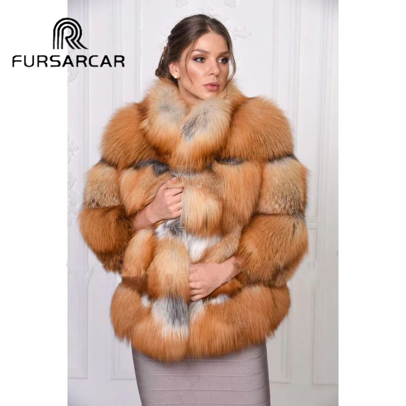 Женская шуба из натурального меха лисы FURSARCAR Роскошная Шуба золотистой с