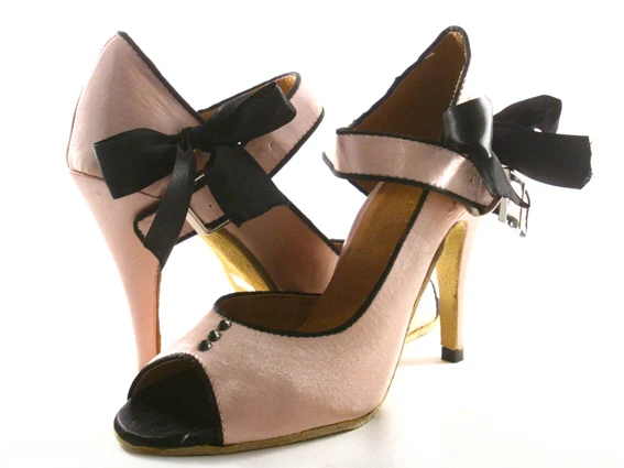 

Pink Satin Latin Shoes Dance Women's Ballroom Dancing High Heeled Soft Outsole