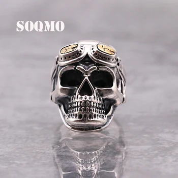 

SOQMO 100% Real 925 Sterling Silver Jewelry Vintage Skull Punk Rings for Men High Quality Silver Ring Jewelry SQM056