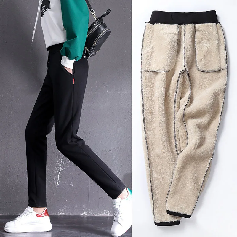 FALIZA nouveau hiver casual cachemire Harem chaud pantalon femmes velours épais agneau cachemire Joggers pantalon lâche femmes TrousersCK002