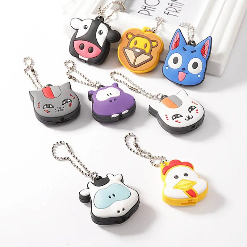 

1pc Silicone Key Ring Cap Head Cover With Light Keychain Cartoon Animal Shape Flexible rubber Key Protector LED Lamp Key Holder