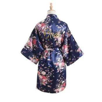 

Gold Stamp 'Bride' Silk Satin Long Bride Robes Half Sleeve Kimono Night Robe Print Bathrobe Fashion Dressing Gown For Wome
