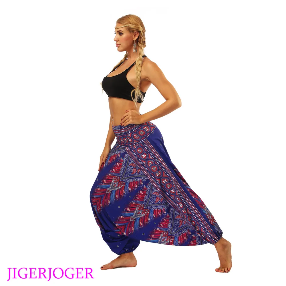 LL010 Red royal blue Aztec Thailand costume printed elastic waistband loose lantern harem pants wide leg legging (4)