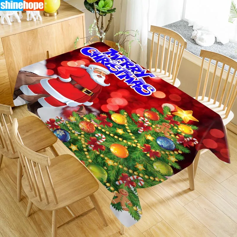  New Arrival Custom Merry Christmas Table Cloth Waterproof Oxford Fabric Rectangular Tablecloth Home