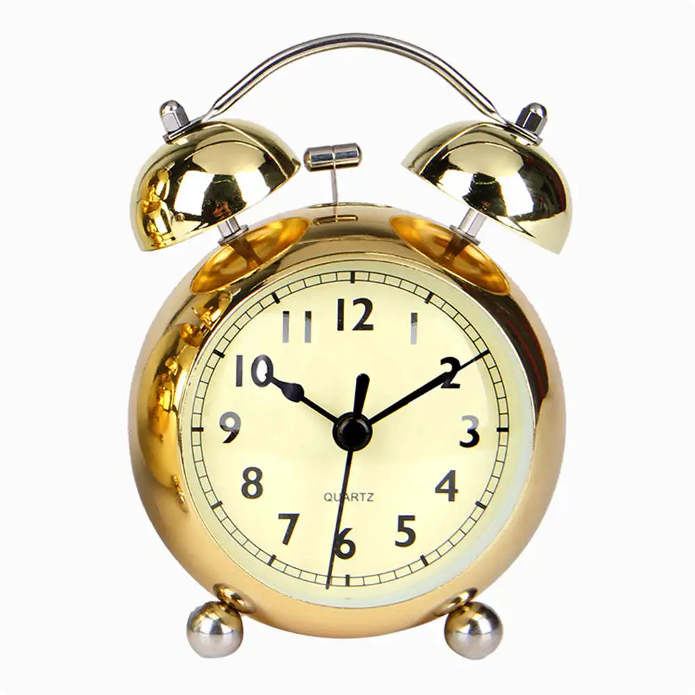 4.5 Inch Metal Bell Alarm Clock Fashion Simple Convex Glass Alarm Clock Classic Student Bed Mute with Night Light