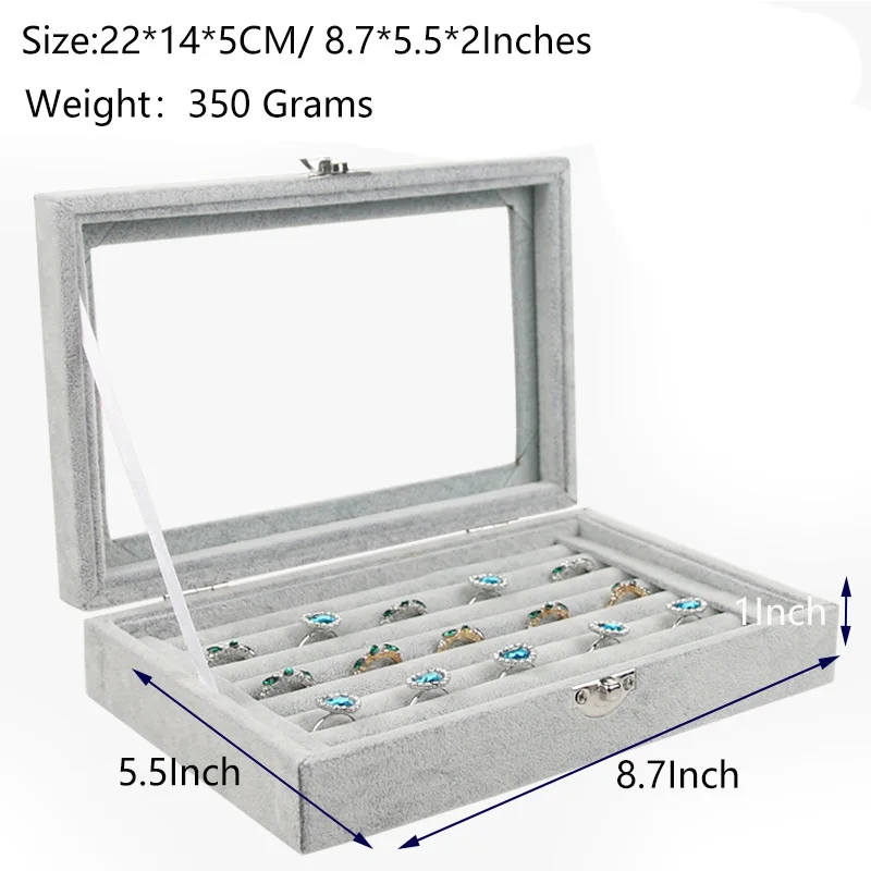 Новая мода серый/черный бархат дисплей ювелирных изделий/хранение ювелирных изделий менеджер кольца Органайзер коробка для хранения ювелирных изделий - Цвет: Gray